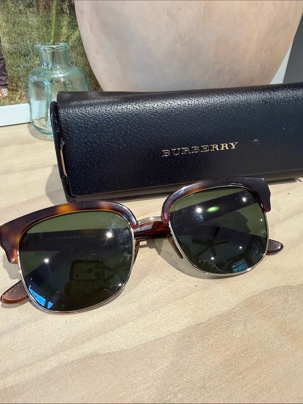 Burberry Tortoiseshell Frame Sunglasses with Dark Lenses
